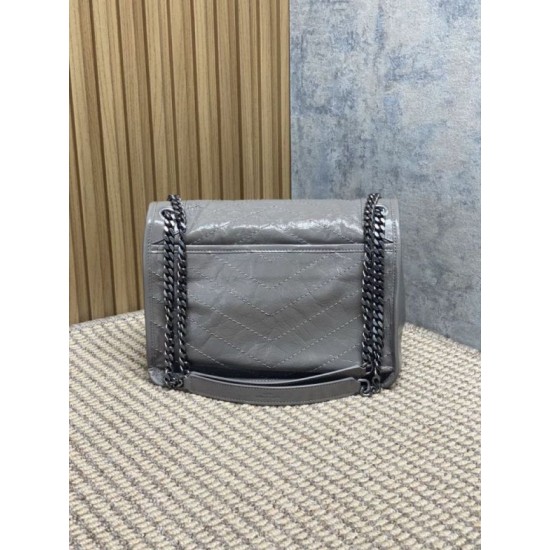 Repliche Borsa a tracolla vintage Niki media YSL Saint Laurent pelle cerata e oliata Grigio Imitazioni Outlet Italia