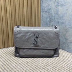 Repliche Borsa a tracolla vintage Niki media YSL Saint Laurent pelle cerata e oliata Grigio Imitazioni Outlet Italia