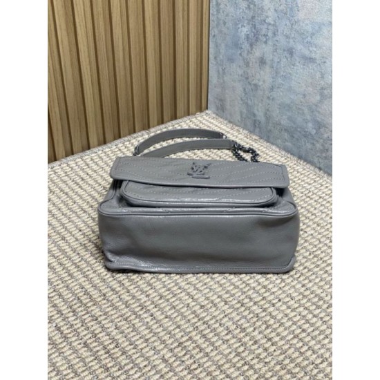 Repliche Borsa a tracolla vintage Niki media YSL Saint Laurent pelle cerata e oliata Grigio Imitazioni Outlet Italia