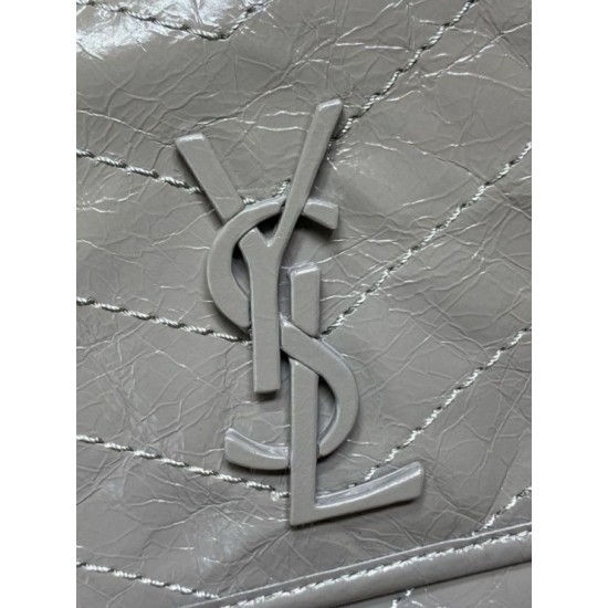 Repliche Borsa a tracolla vintage Niki media YSL Saint Laurent pelle cerata e oliata Grigio Imitazioni Outlet Italia