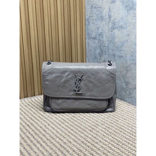 Repliche Borsa a tracolla vintage Niki media YSL Saint Laurent pelle cerata e oliata Grigio Imitazioni Outlet Italia
