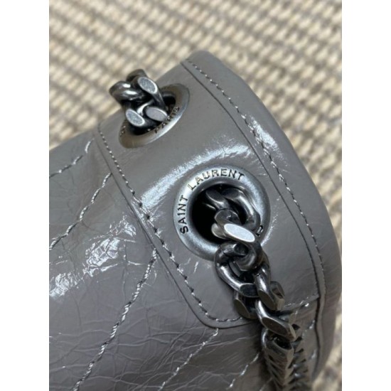 Repliche Borsa a tracolla vintage Niki media YSL Saint Laurent pelle cerata e oliata Grigio Imitazioni Outlet Italia