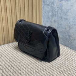 Repliche Borsa a tracolla vintage Niki media YSL Saint Laurent pelle cerata e oliata Nero Imitazioni Outlet Italia