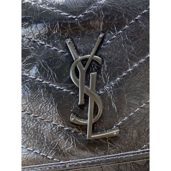 Repliche Borsa a tracolla vintage Niki media YSL Saint Laurent pelle cerata e oliata Nero Imitazioni Outlet Italia