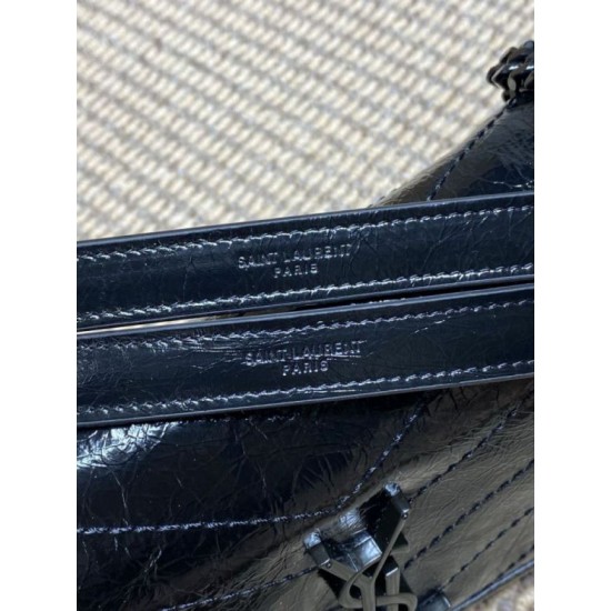 Repliche Borsa a tracolla vintage Niki media YSL Saint Laurent pelle cerata e oliata Nero Imitazioni Outlet Italia