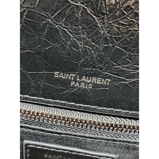 Repliche Borsa a tracolla vintage Niki media YSL Saint Laurent pelle cerata e oliata Nero Imitazioni Outlet Italia