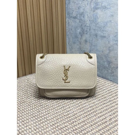 Repliche Borsa a spalla YSL Saint Laurent Niki Media/Grande pelle di agnello grana beige Imitazioni Outlet Italia