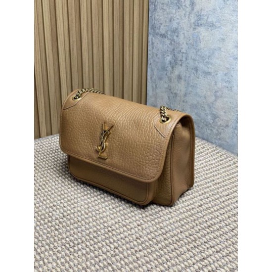 Repliche Borsa a spalla YSL Saint Laurent Niki Media/Grande pelle di agnello grana marrone Imitazioni Outlet Italia