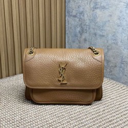 Repliche Borsa a spalla YSL Saint Laurent Niki Media/Grande pelle di agnello grana marrone Imitazioni Outlet Italia