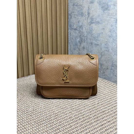 Repliche Borsa a spalla YSL Saint Laurent Niki Media/Grande pelle di agnello grana marrone Imitazioni Outlet Italia