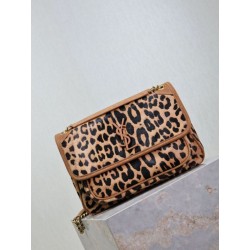 Repliche Borsa Niki Chain Flap Bag media YSL Saint Laurent con stampa leopardata Imitazioni Outlet Italia