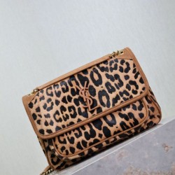 Repliche Borsa Niki Chain Flap Bag media YSL Saint Laurent con stampa leopardata Imitazioni Outlet Italia