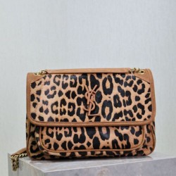 Repliche Borsa Niki Chain Flap Bag media YSL Saint Laurent con stampa leopardata Imitazioni Outlet Italia