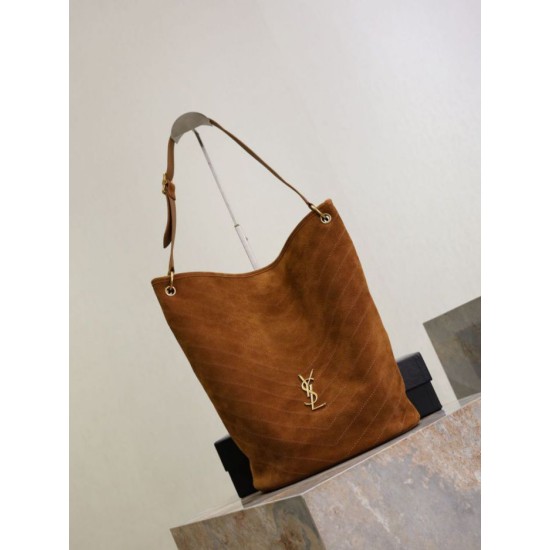 Repliche Borsa a secchiello morbida Niki YSL Saint Laurent pelle scamosciata caramello Imitazioni Outlet Italia