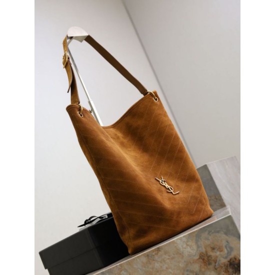 Repliche Borsa a secchiello morbida Niki YSL Saint Laurent pelle scamosciata caramello Imitazioni Outlet Italia
