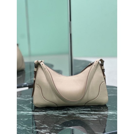 Repliche Borsa a tracolla grande Prada Aimée 1BC280 pelle di cervo beige Imitazioni Outlet Italia