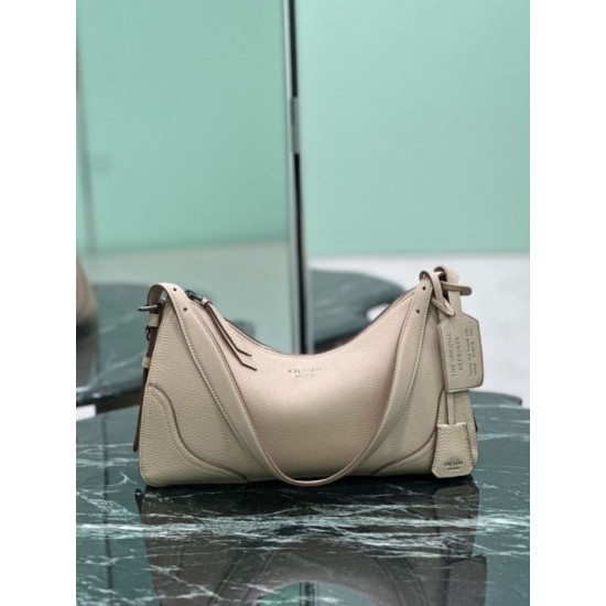 Repliche Borsa a tracolla grande Prada Aimée 1BC280 pelle di cervo beige Imitazioni Outlet Italia