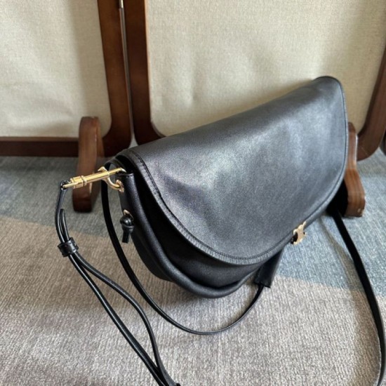 Repliche Borse Celine Halfmoon Soft Triomphe morbida pelle di agnello lucida Nera Imitazioni Outlet Italia