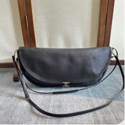 Repliche Borse Celine Halfmoon Soft Triomphe morbida pelle di agnello lucida Nera Imitazioni Outlet Italia