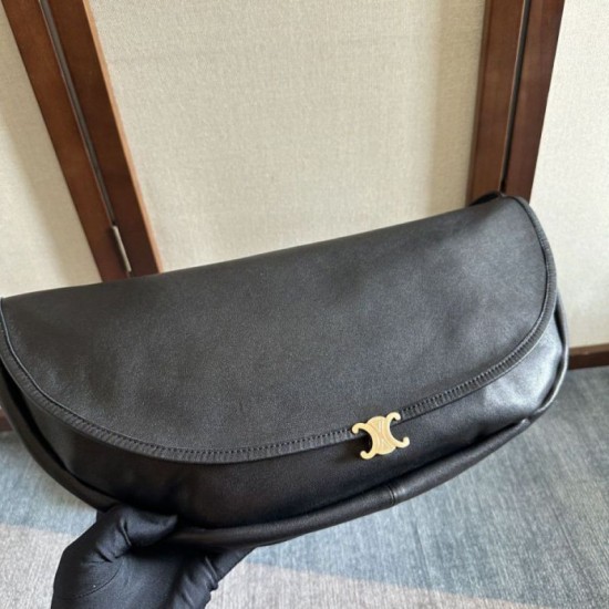Repliche Borse Celine Halfmoon Soft Triomphe morbida pelle di agnello lucida Nera Imitazioni Outlet Italia
