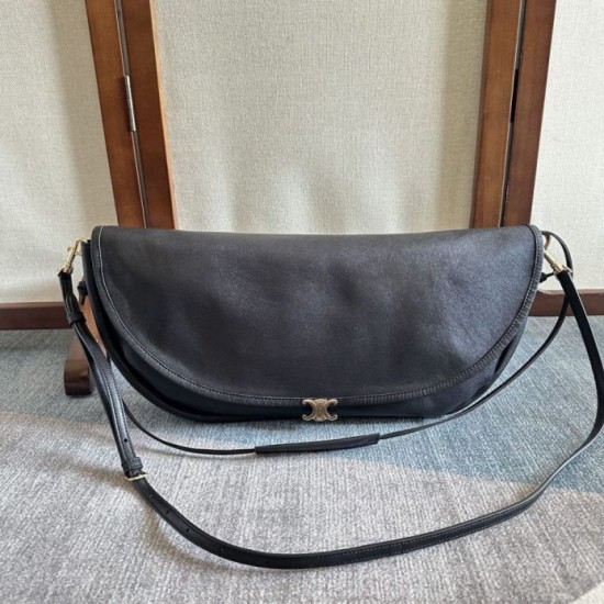 Repliche Borse Celine Halfmoon Soft Triomphe morbida pelle di agnello lucida Nera Imitazioni Outlet Italia