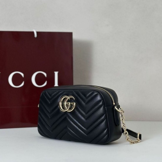 Repliche Gucci 855273 GG Marmont borsa piccola per fotocamera nera Imitazioni Outlet Italia