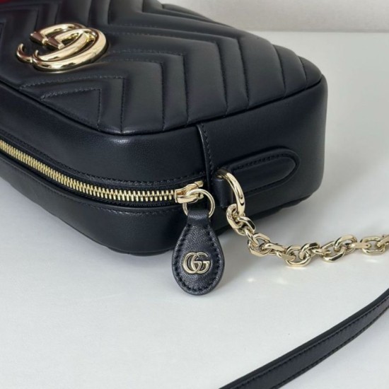 Repliche Gucci 855273 GG Marmont borsa piccola per fotocamera nera Imitazioni Outlet Italia