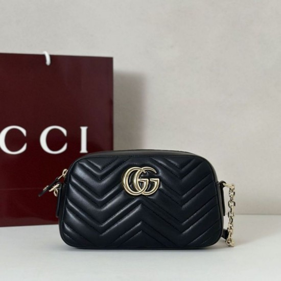 Repliche Gucci 855273 GG Marmont borsa piccola per fotocamera nera Imitazioni Outlet Italia
