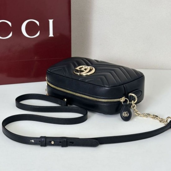 Repliche Gucci 855273 GG Marmont borsa piccola per fotocamera nera Imitazioni Outlet Italia