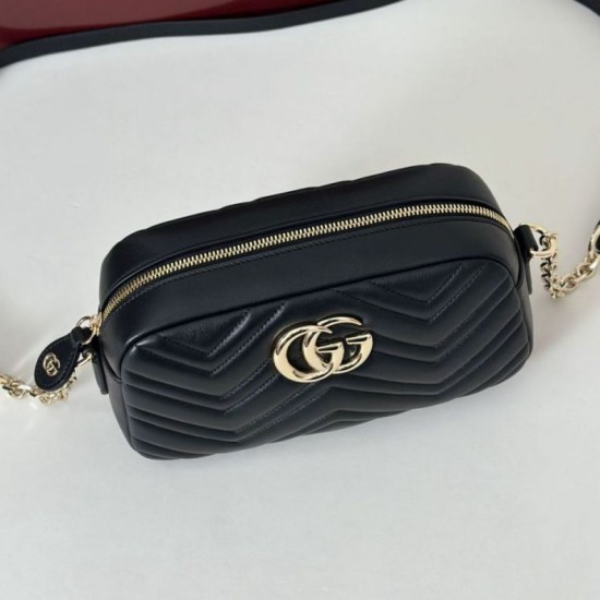 Repliche Gucci 855273 GG Marmont borsa piccola per fotocamera nera Imitazioni Outlet Italia