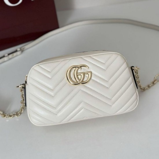 Repliche Gucci 855273 GG Marmont borsa piccola per fotocamera bianco Imitazioni Outlet Italia