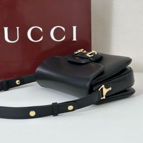 Repliche Borsa a tracolla piccola Gucci Horsebit 1955 Aura 847063 Nero Imitazioni Outlet Italia