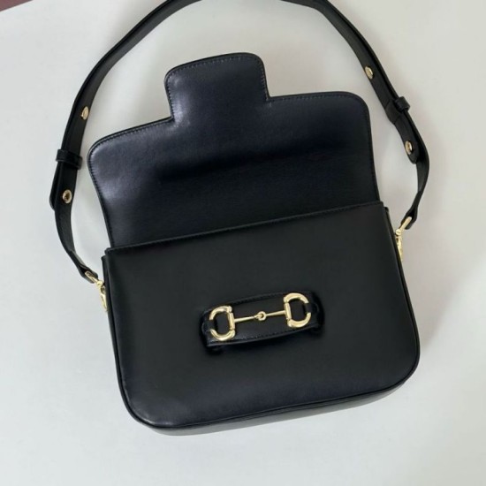 Repliche Borsa a tracolla piccola Gucci Horsebit 1955 Aura 847063 Nero Imitazioni Outlet Italia