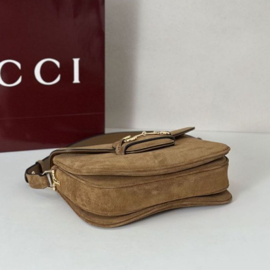 Repliche Borsa a tracolla piccola Gucci Horsebit 1955 Aura 847063 Pelle scamosciata Borgogna Imitazioni Outlet Italia