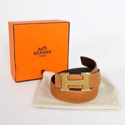 Replica Hermes Originali Marrone bovino giugulare Vene Cintura HR1008A Oro