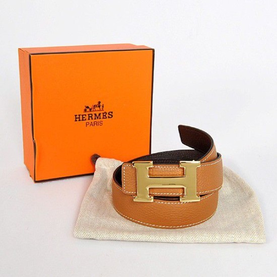 Replica Hermes Originali Marrone bovino giugulare Vene Cintura HR1008A Oro