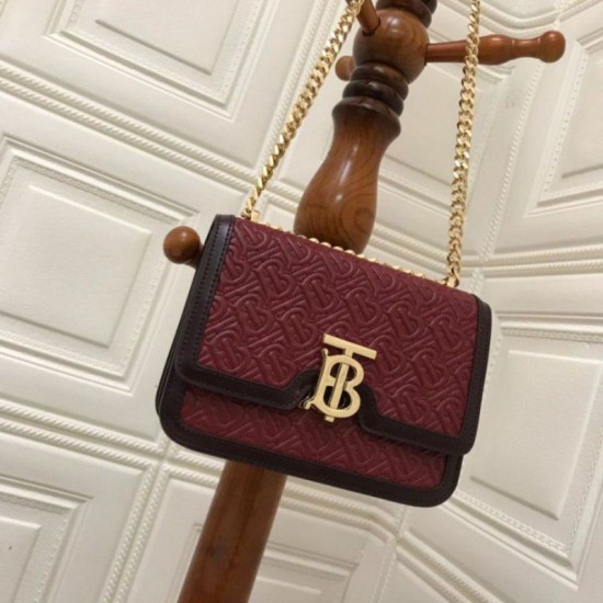 Replica Borsa TB piccola in pelle di agnello con monogramma trapuntato rossa