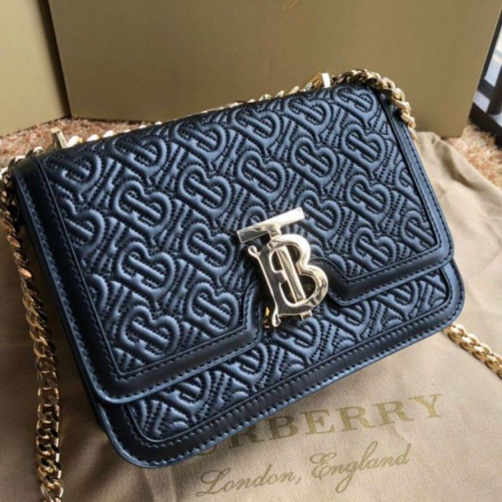Replica Borsa TB piccola in pelle di agnello con monogramma trapuntato nera