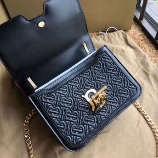 Replica Borsa TB piccola in pelle di agnello con monogramma trapuntato nera