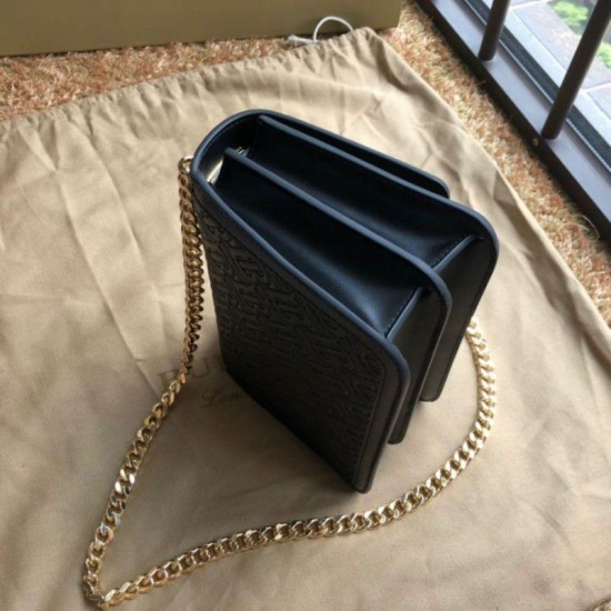 Replica Borsa TB piccola in pelle di agnello con monogramma trapuntato nera