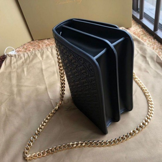 Replica Borsa TB piccola in pelle di agnello con monogramma trapuntato nera