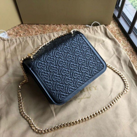 Replica Borsa TB piccola in pelle di agnello con monogramma trapuntato nera