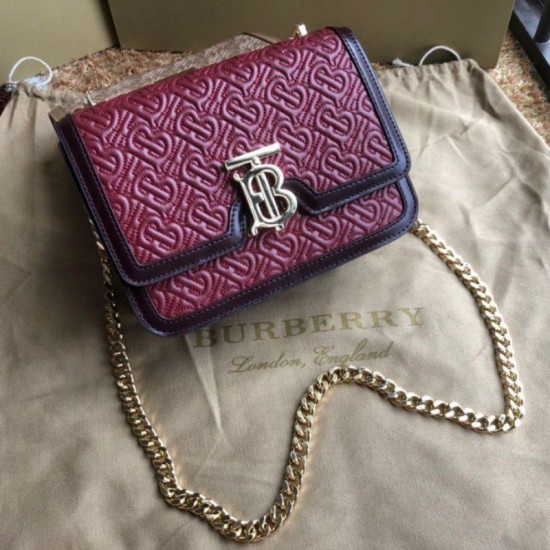Replica Borsa TB piccola in pelle di agnello con monogramma trapuntato rossa