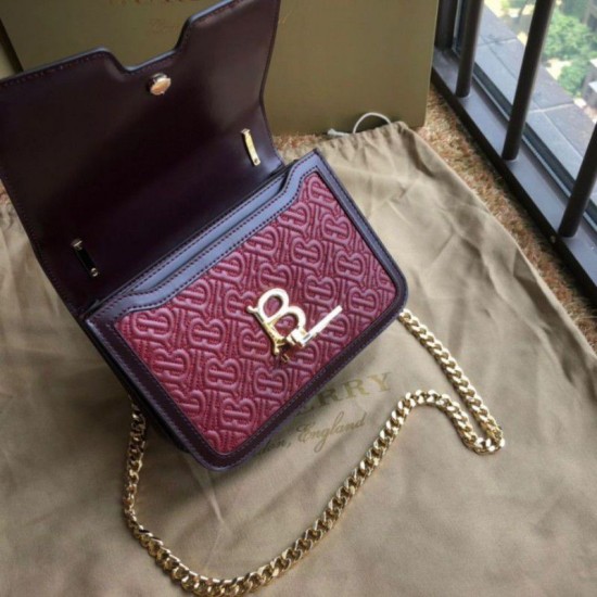 Replica Borsa TB piccola in pelle di agnello con monogramma trapuntato rossa