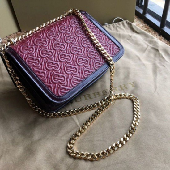 Replica Borsa TB piccola in pelle di agnello con monogramma trapuntato rossa
