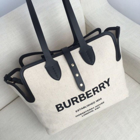 Replica Borsa Horseferry Tote in tela stampa logo Nero