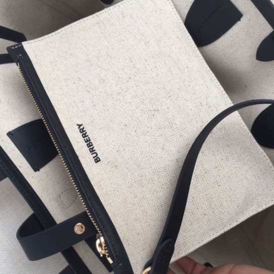 Replica Borsa Horseferry Tote in tela stampa logo Nero