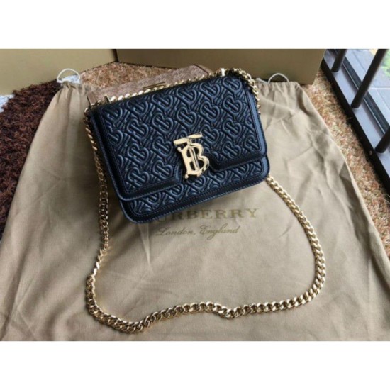 Replica Borsa TB piccola in pelle di agnello con monogramma trapuntato nera