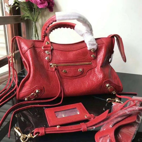 Replica Balenciaga Classic Metallic Edge City Pelle di agnello crepe sacca rossa