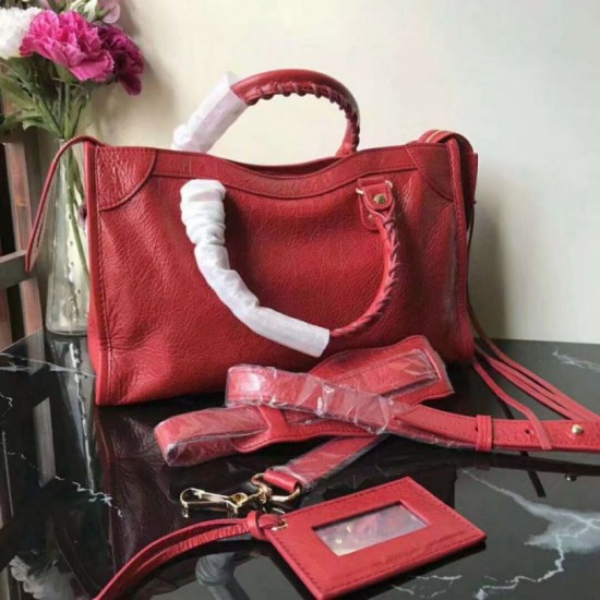 Replica Balenciaga Classic Metallic Edge City Pelle di agnello crepe sacca rossa